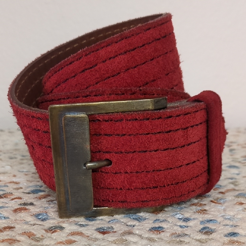 Beautiful Vintage Red Suede Leather belt